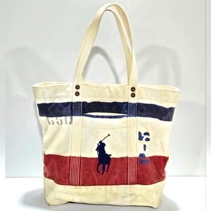 Vtg Polo Ralph Lauren Big Pony Heavy Canvas Tote Book Bag Rare Distressed Preppy